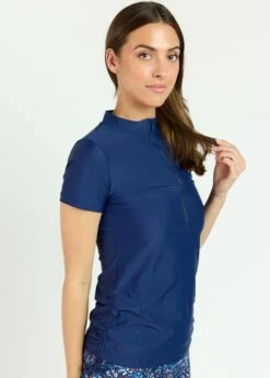 Half-Zip Adele Swim Top With Flowy Swim Skort -Calypsa Sales 042822 calypsa 0285 1 modli cropped 67 0 2524 3438