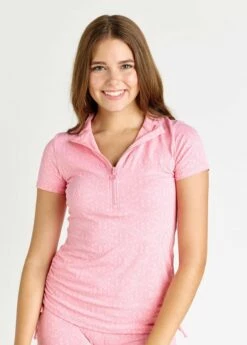 Half-Zip Adele Swim Top With Flowy Swim Skort -Calypsa Sales 082922 calypsa 0015 modli cropped 413 70 2308 2722