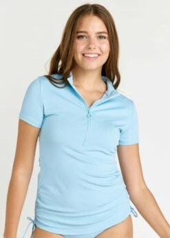 Half-Zip Adele Swim Top With Flowy Swim Skort -Calypsa Sales 082922 calypsa 0284 1 modli cropped 355 8 2236 2641