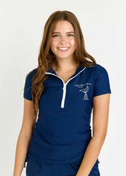 Half-Zip Adele Swim Top With Flowy Swim Skort -Calypsa Sales 082922 calypsa 0600 modli cropped 399 4 2243 2585