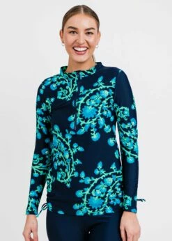 Plus Size Half-Zip Nora Swim Top With Flared Swim Skort With Capri Leggings -Calypsa Sales edited 4993 1 2 modli cropped 707 607 2731 3439 3