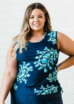 Plus Size Closed Back Maya Swim Top With Long Bike Swim Shorts