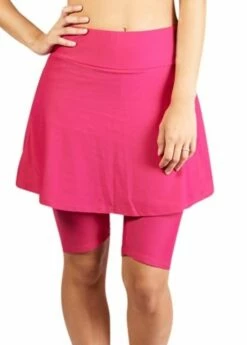 Midi Swim Skort -Calypsa Sales pink front 100000029453 modli cropped 284 42 1305 1468 1